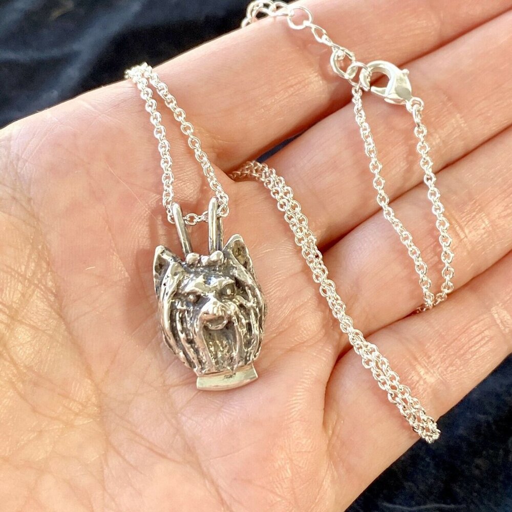 Handmade Cast Yorkie Yorkshire Terrier Sterling Silver OOAK 16-18in Necklace